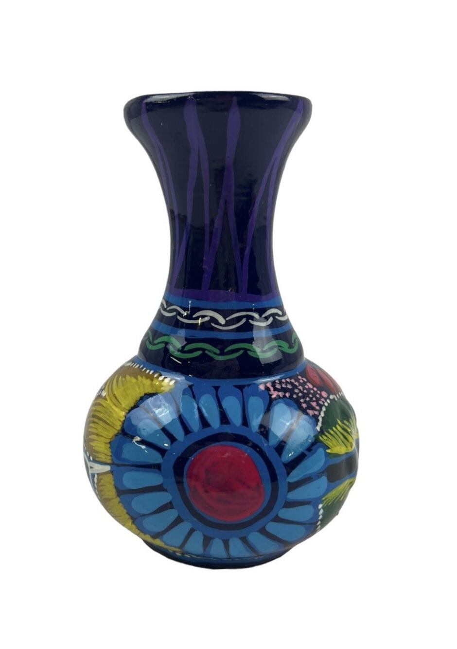 Talavera Pottery Vase Mexican Folk Art Hand Painted Colorful 6”